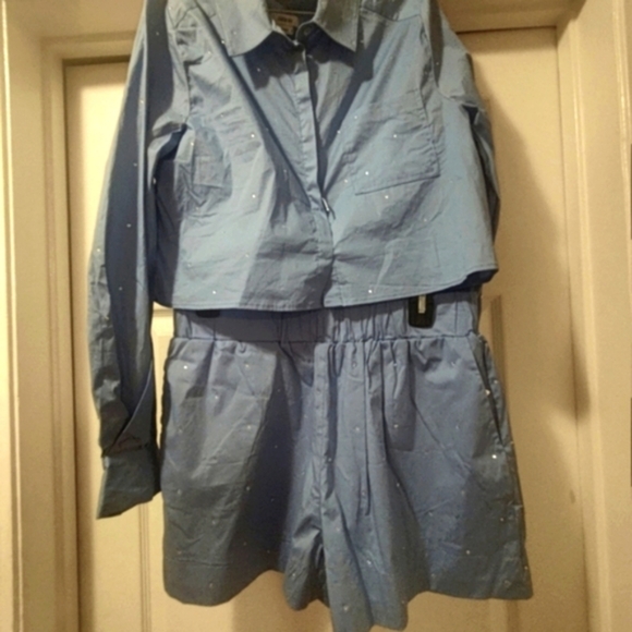 Jason Wu 2 Piece Blue shorts set with rhinestones
